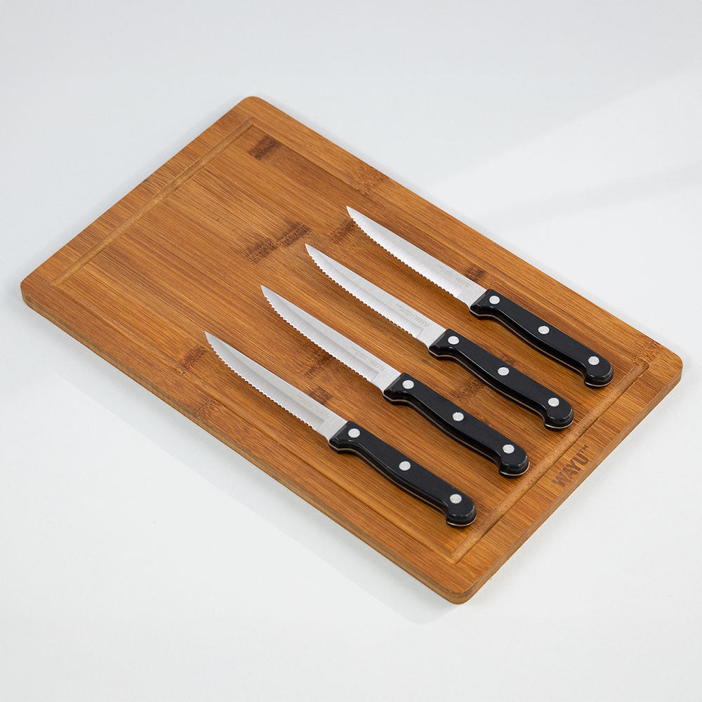 Set 4 Cuchillos + Tabla Bamboo Wayu